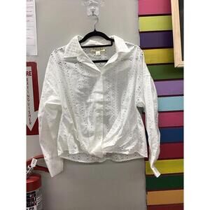 Twrhll by Christy Brinkley eyelet crop collared button down Medium white new QVC
